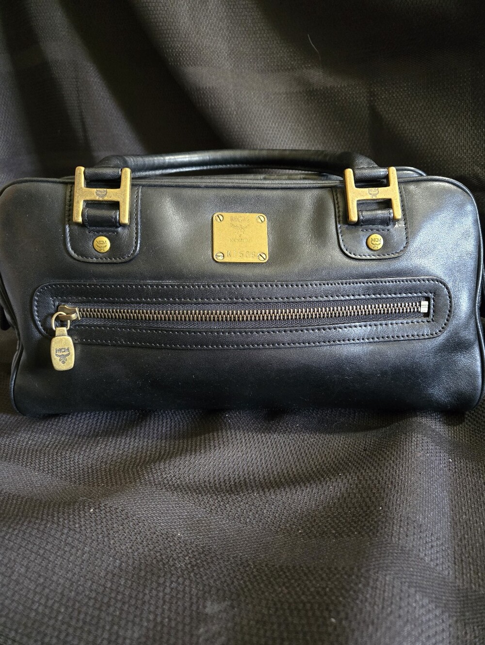 MCM Black Leather Bag with Gold Hardware